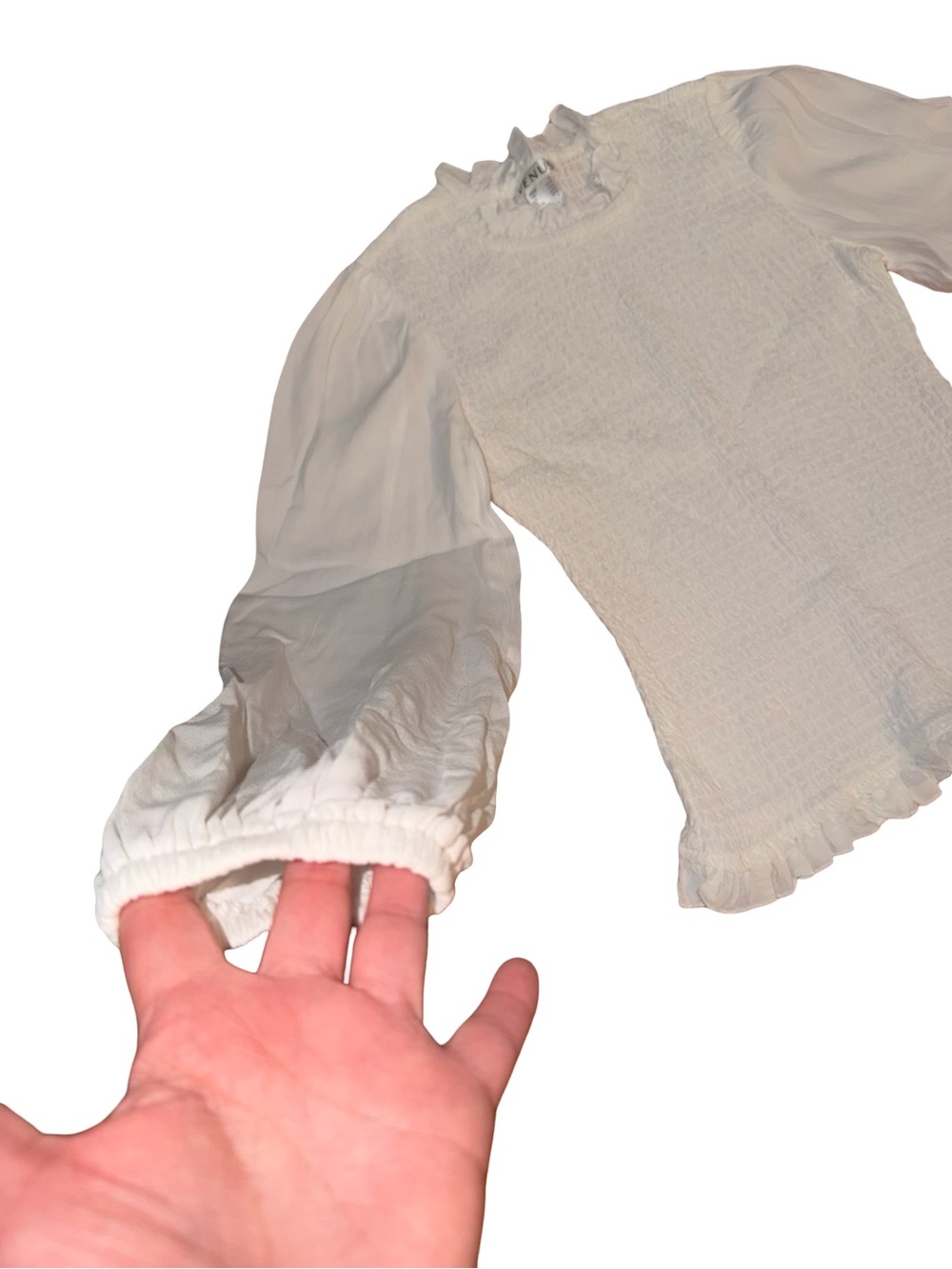 VENUS White Smocked Ruffle Mock Neck Balloon Sleeve Blouse - Size XS NWOT